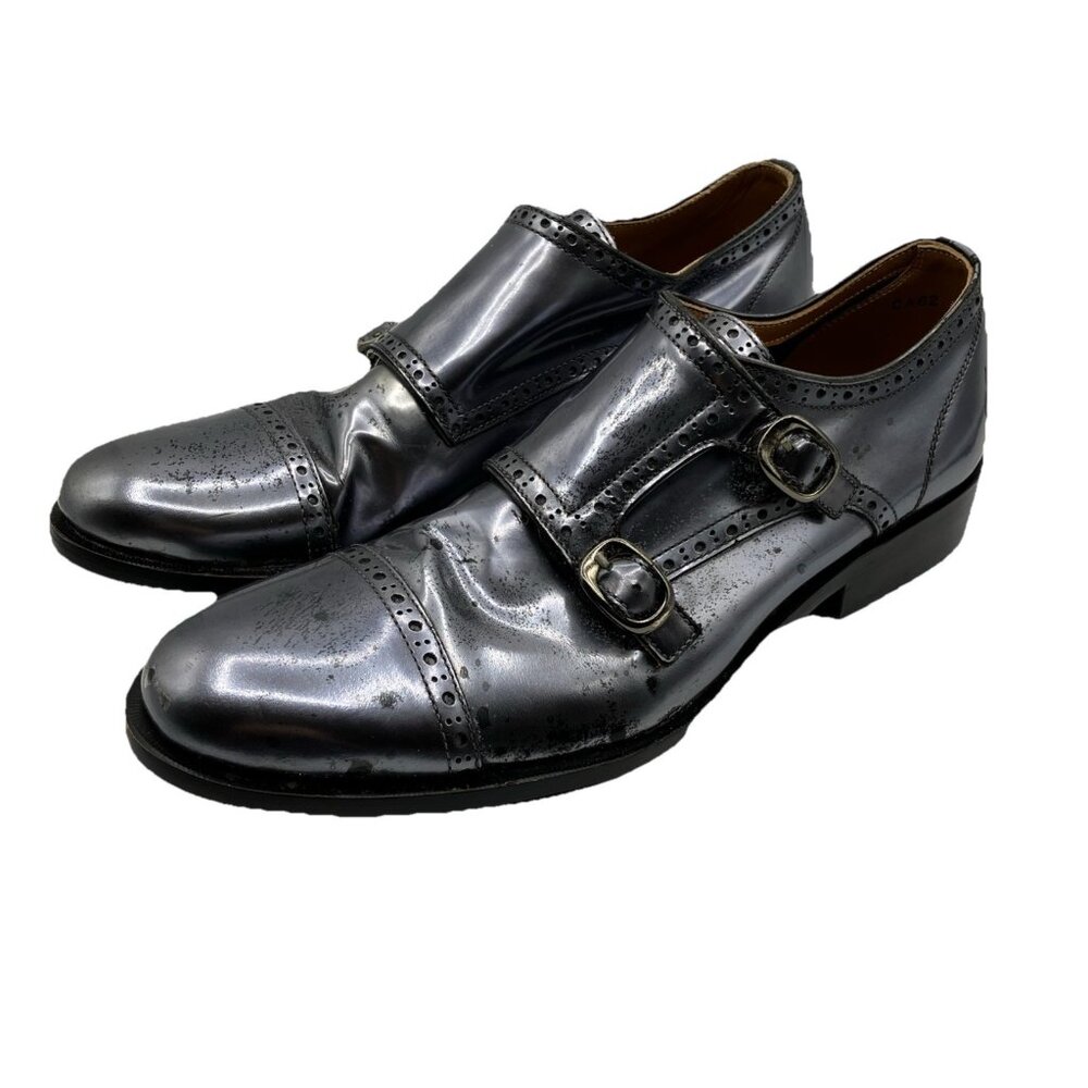 Sz 9 Fluevog  Men Luther Fortitude Oxford Gray Metallic Distress Monk Strap